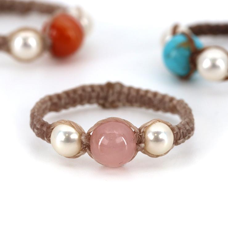 ディープローズクォーツ編みリング