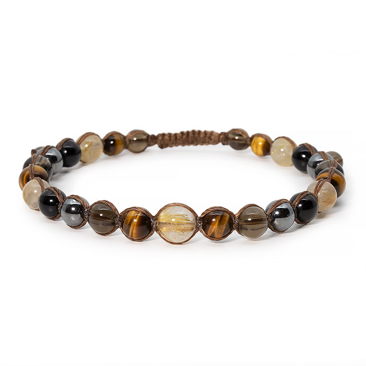 ゴールドルチルクォーツ・イエロータイガーアイ編みアンクレット