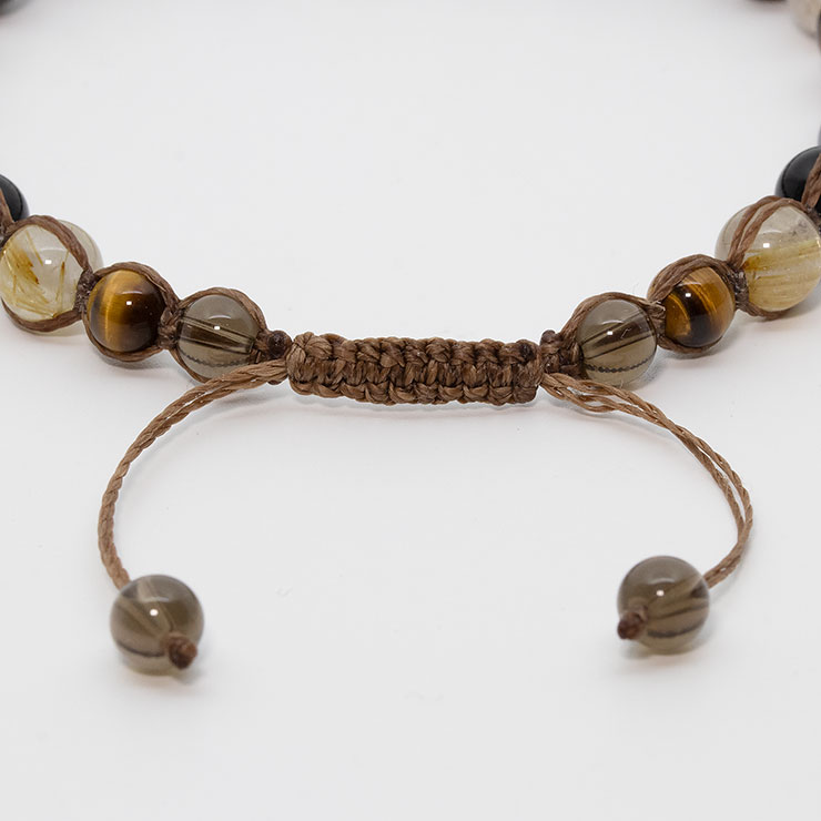ゴールドルチルクォーツ・イエロータイガーアイ編みアンクレット