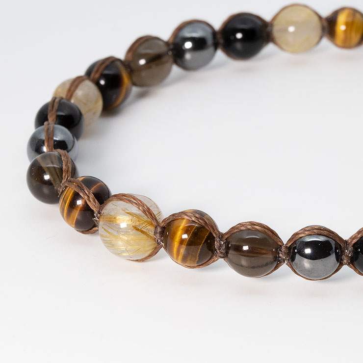 ゴールドルチルクォーツ・イエロータイガーアイ編みアンクレット