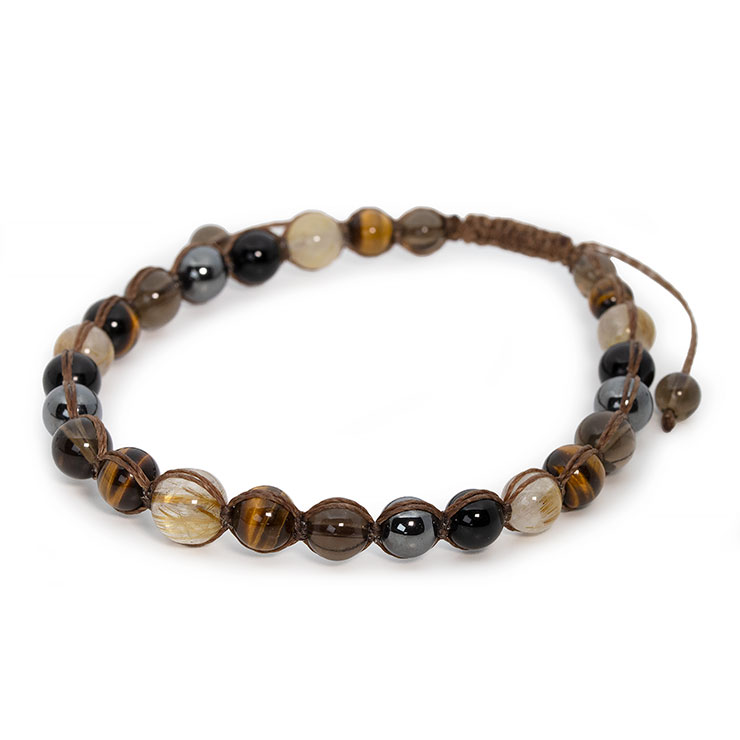 ゴールドルチルクォーツ・イエロータイガーアイ編みアンクレット