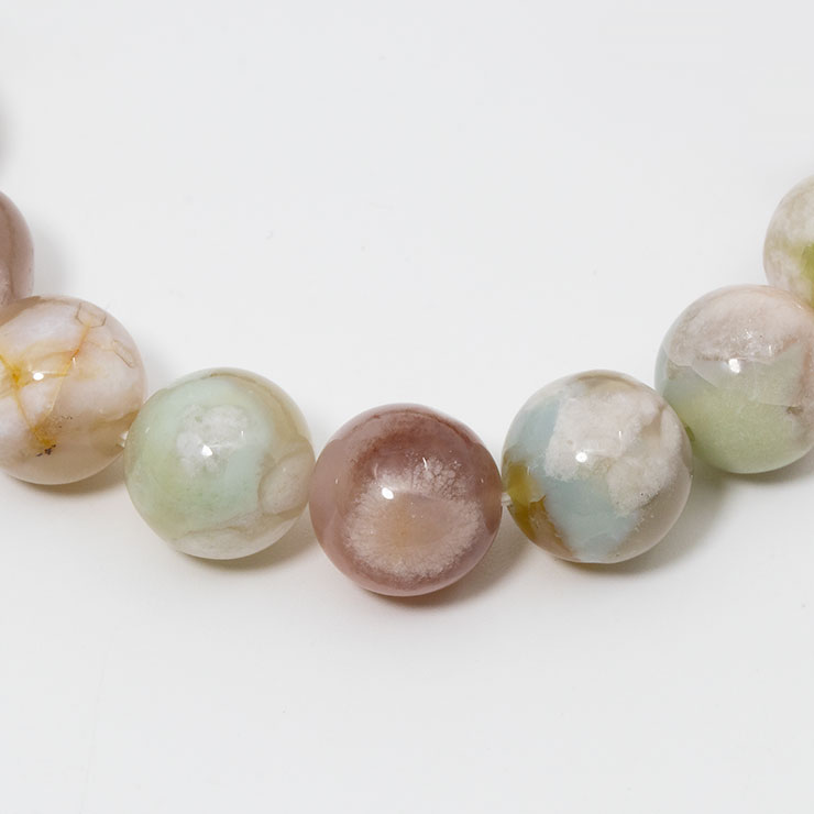 【一点もの】桜瑪瑙 シンプルブレスレット　緑ミックス 約11.5mm