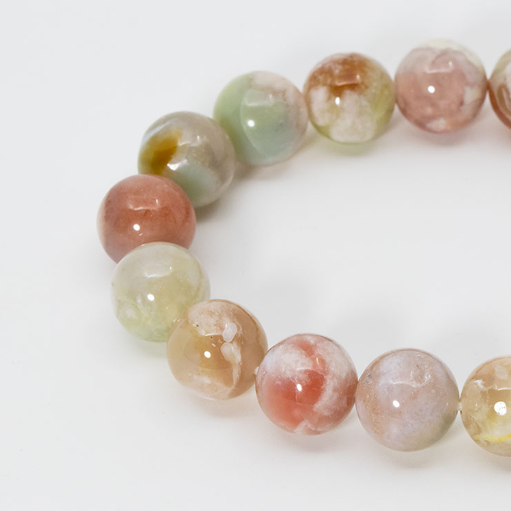 【一点もの】桜瑪瑙 シンプルブレスレット　緑ミックス 約11.5mm