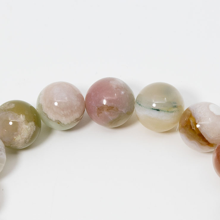 【一点もの】桜瑪瑙 シンプルブレスレット　緑ミックス 約11.5mm