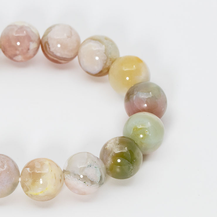 【一点もの】桜瑪瑙 シンプルブレスレット　緑ミックス 約11.5mm
