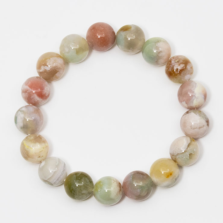 【一点もの】桜瑪瑙 シンプルブレスレット　緑ミックス 約11.5mm