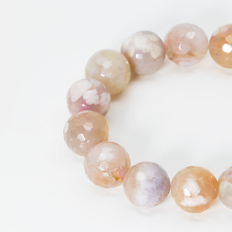 【一点もの】桜瑪瑙 シンプルブレスレット ミラーカット 桜満開 約13.0mm