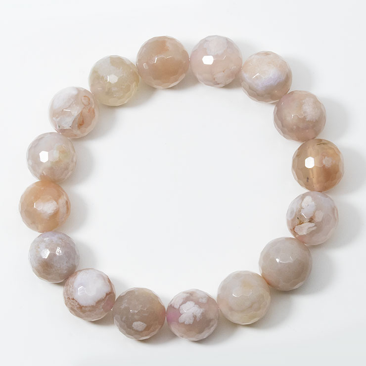 【一点もの】桜瑪瑙 シンプルブレスレット ミラーカット 桜満開 約13.0mm