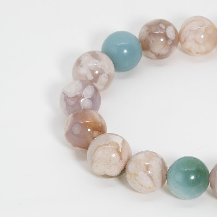 【一点もの】桜瑪瑙ブレスレット（緑ミックス）