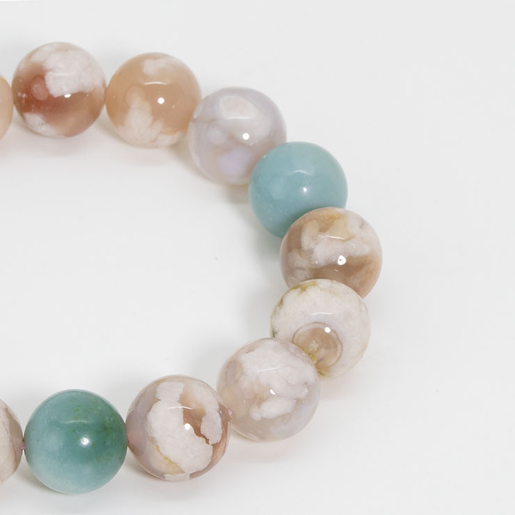 【一点もの】桜瑪瑙ブレスレット（緑ミックス）