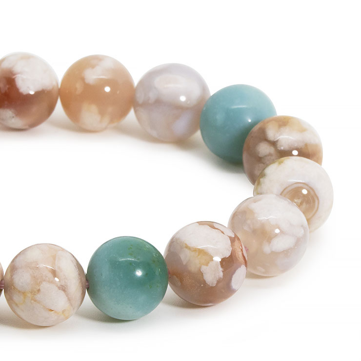 一点もの】桜瑪瑙ブレスレット（緑ミックス）｜天然石