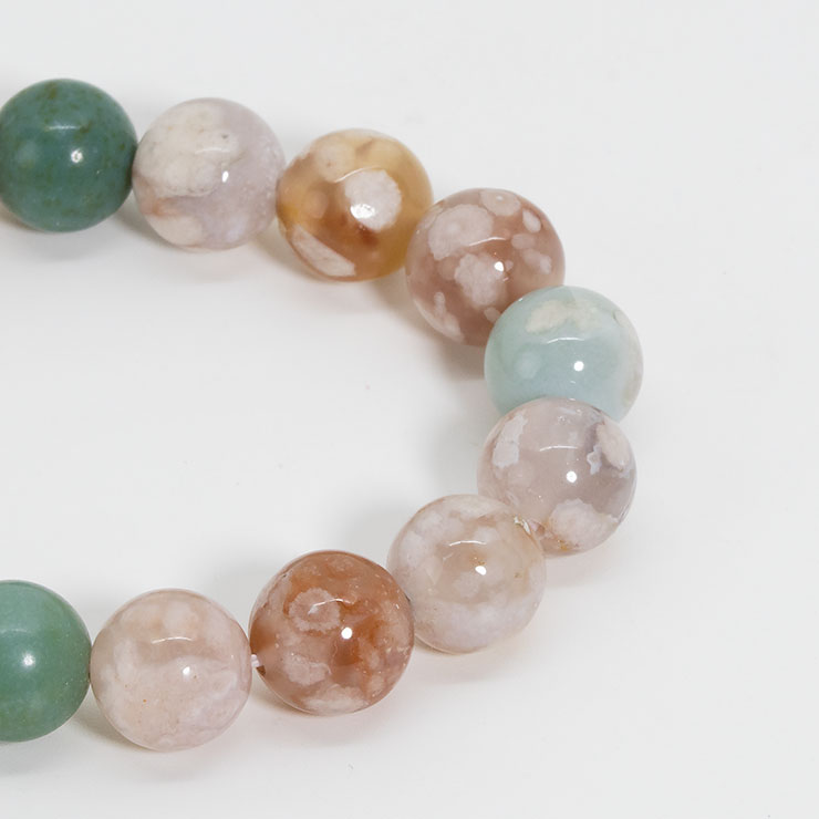 【一点もの】桜瑪瑙ブレスレット（緑ミックス）