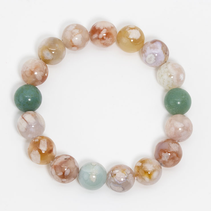 【一点もの】桜瑪瑙ブレスレット（緑ミックス）