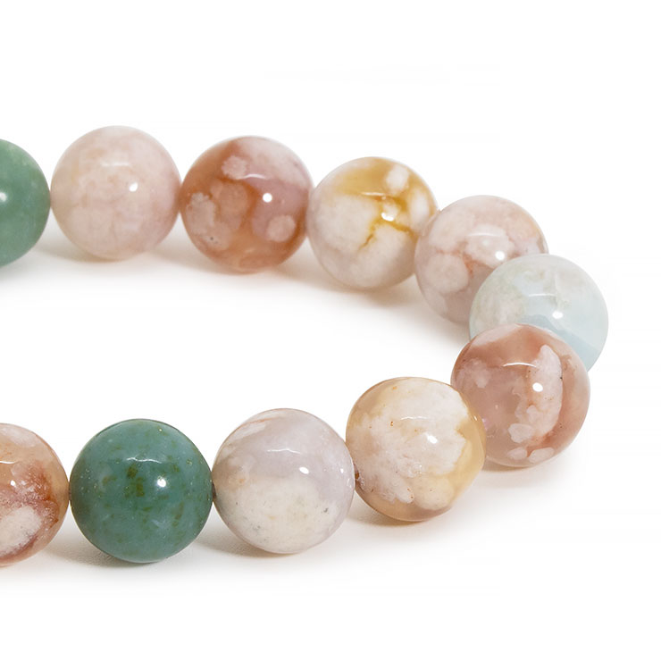 一点もの】桜瑪瑙ブレスレット（緑ミックス）｜天然石