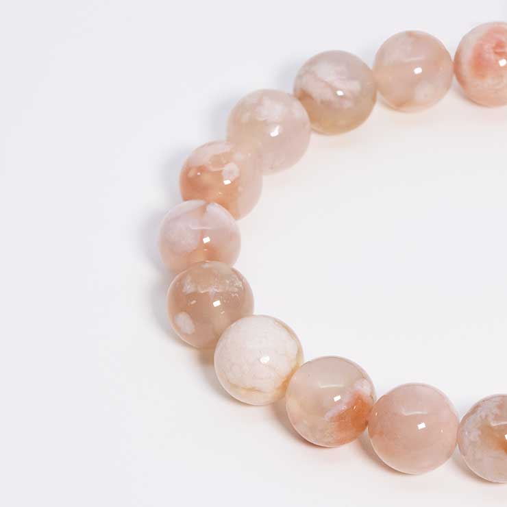 【一点もの】桜瑪瑙 シンプルブレスレット 桜満開 約10mm