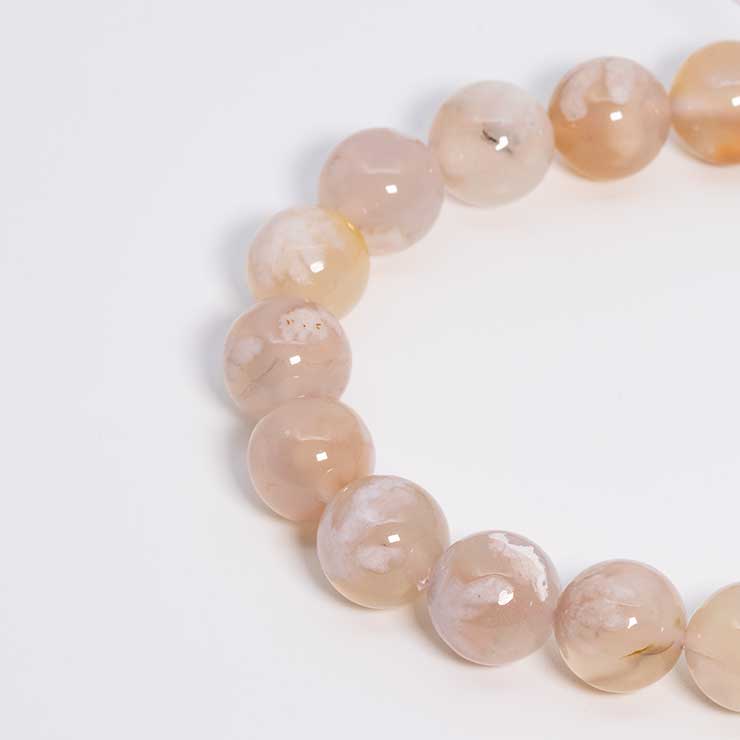 【一点もの】桜瑪瑙 シンプルブレスレット 桜満開 約10mm