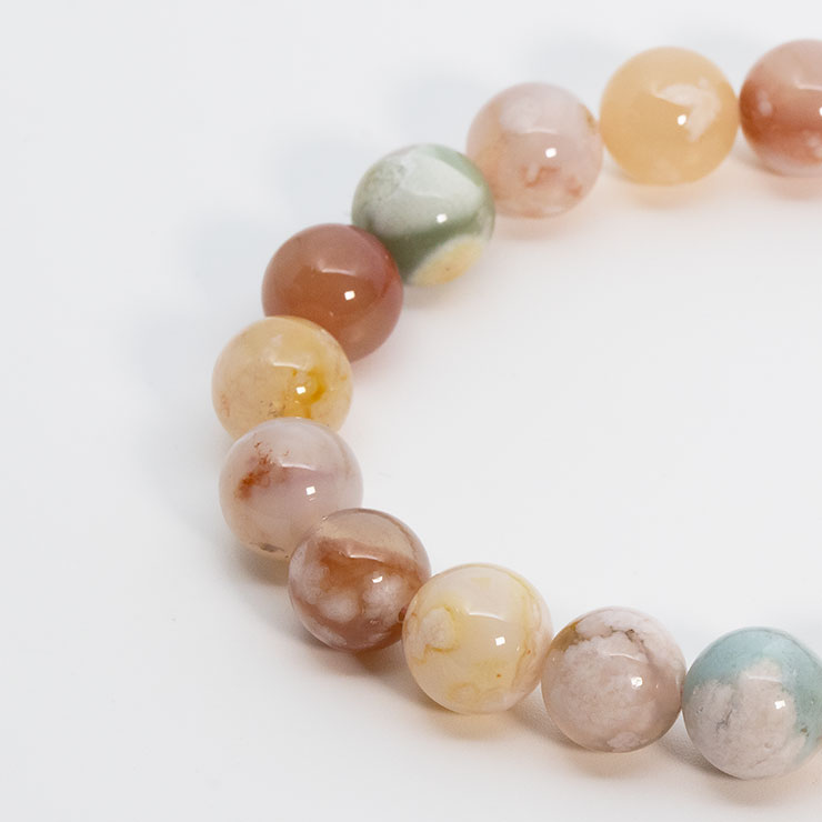 桜瑪瑙 シンプルブレスレット 緑ミックス 約10mm