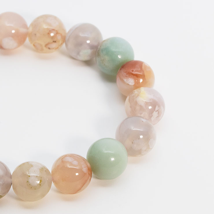 桜瑪瑙 シンプルブレスレット 緑ミックス 約10mm