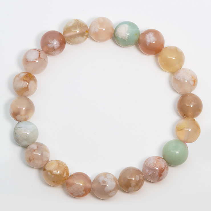 桜瑪瑙 シンプルブレスレット 緑ミックス 約10mm