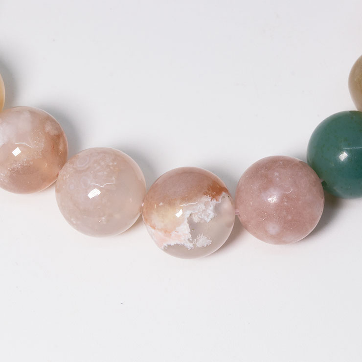 桜瑪瑙 シンプルブレスレット 緑ミックス 約10mm