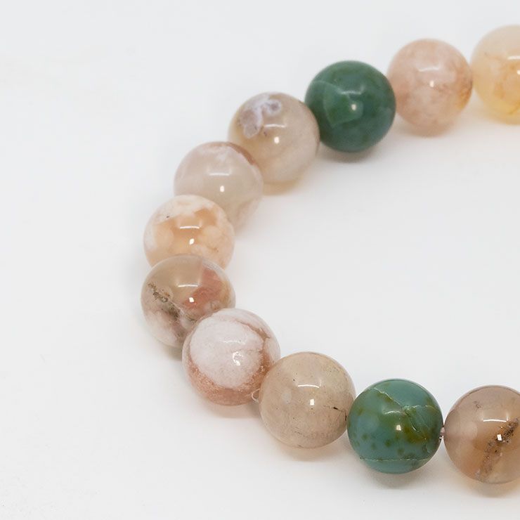 桜瑪瑙 シンプルブレスレット 緑ミックス 約10mm