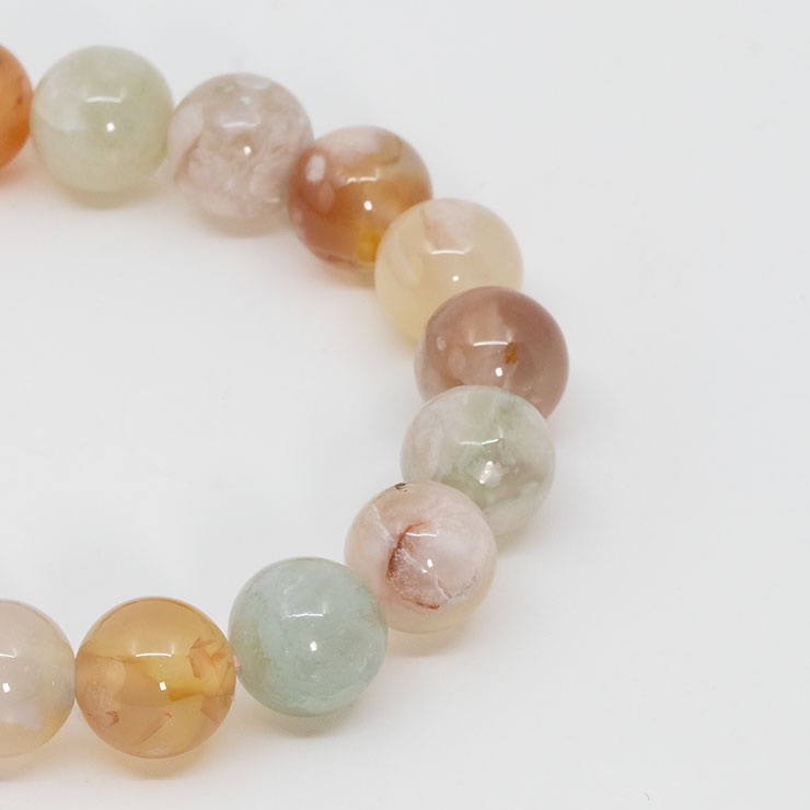 桜瑪瑙 シンプルブレスレット 緑ミックス 約10mm