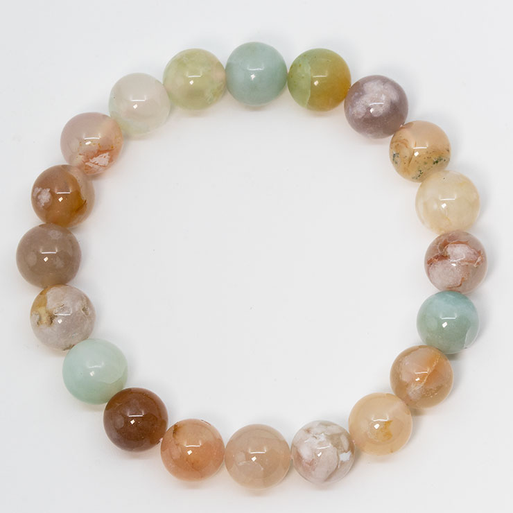 桜瑪瑙 シンプルブレスレット 緑ミックス 約10mm