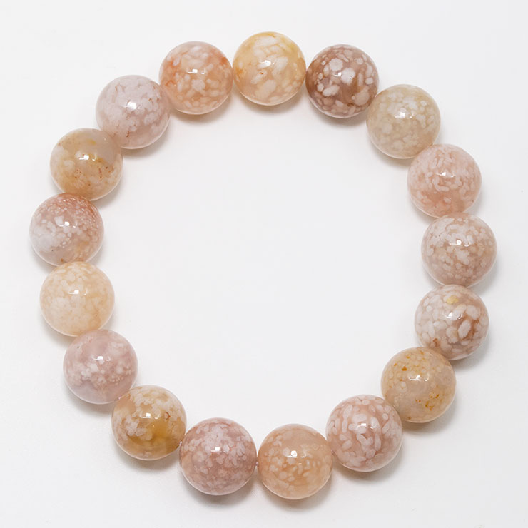 【一点もの】桜瑪瑙 シンプルブレスレット 桜満開 約12mm