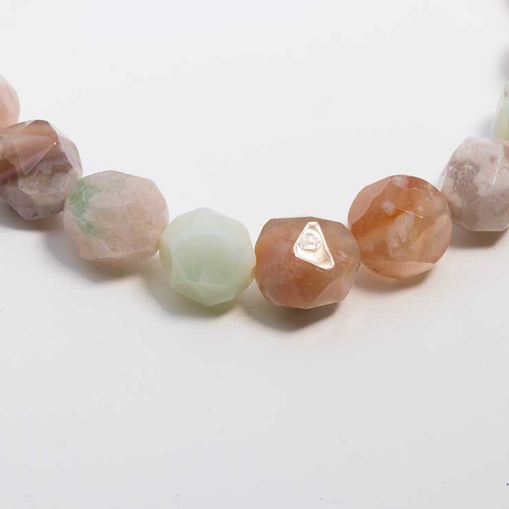 【一点もの】桜瑪瑙シンプルブレスレット 20面カット 緑ミックス 約9mm