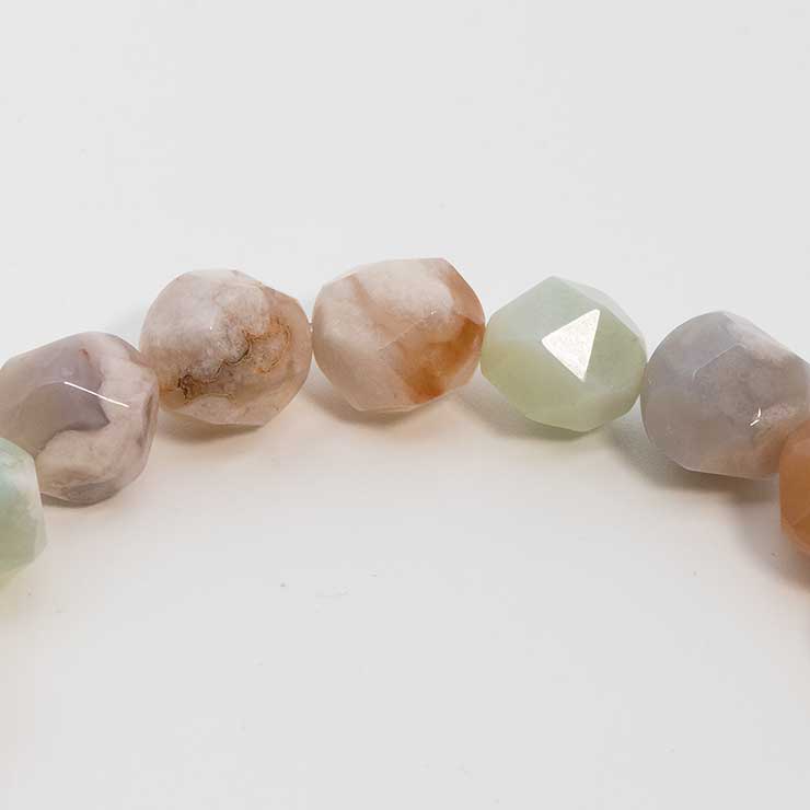 【一点もの】桜瑪瑙シンプルブレスレット 20面カット 緑ミックス 約9mm