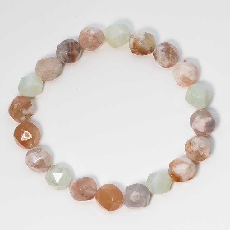 【一点もの】桜瑪瑙シンプルブレスレット 20面カット 緑ミックス 約9mm