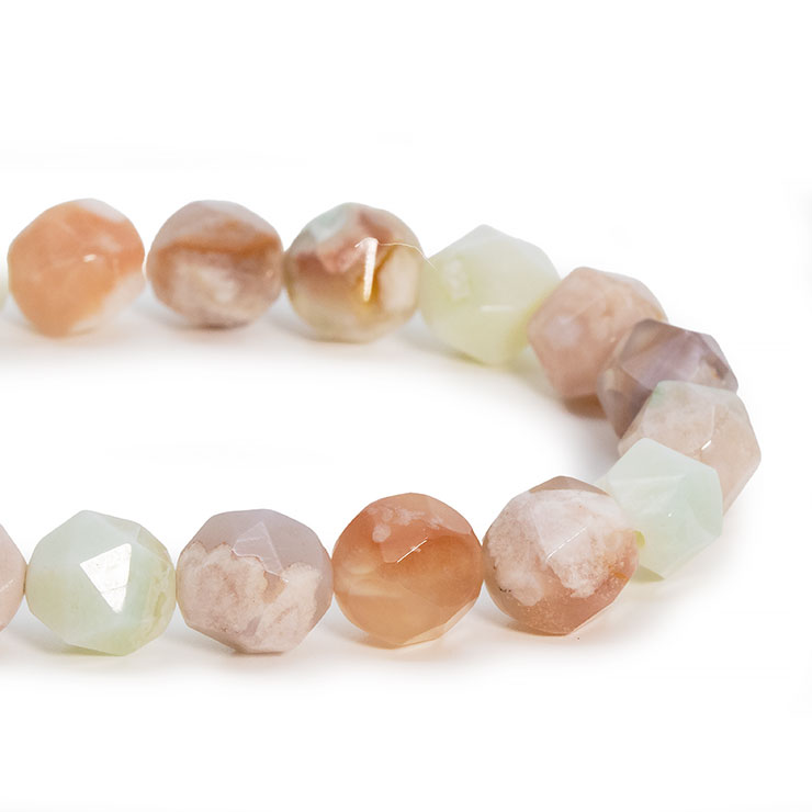 【一点もの】桜瑪瑙シンプルブレスレット 20面カット 緑ミックス 約9mm