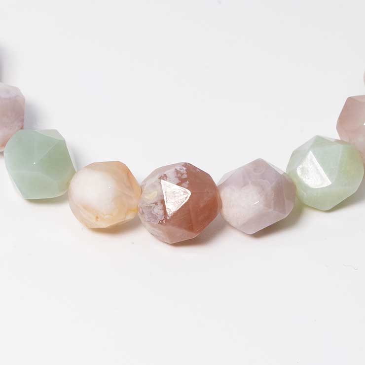 【一点もの】桜瑪瑙シンプルブレスレット 20面カット 緑ミックス 約8.5mm