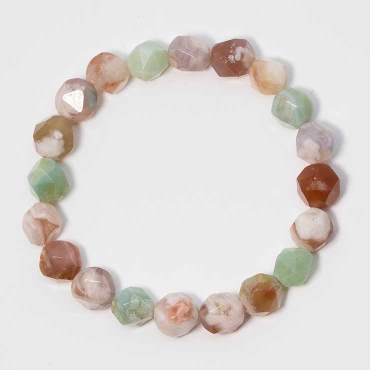 【一点もの】桜瑪瑙シンプルブレスレット 20面カット 緑ミックス 約8.5mm