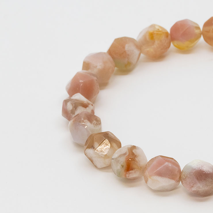 【一点もの】桜瑪瑙 シンプルブレスレット 20面カット 約9mm