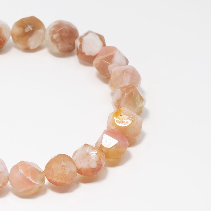 【一点もの】桜瑪瑙 シンプルブレスレット 20面カット 約9mm