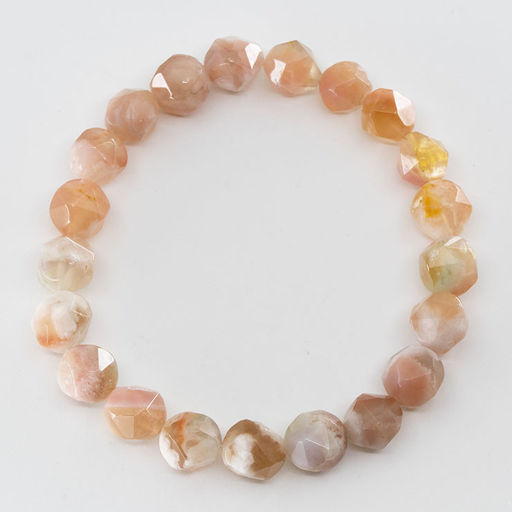 【一点もの】桜瑪瑙 シンプルブレスレット 20面カット 約9mm