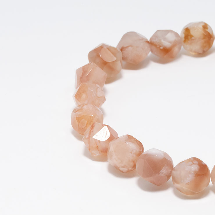 【一点もの】桜瑪瑙 シンプルブレスレット 20面カット 約9mm