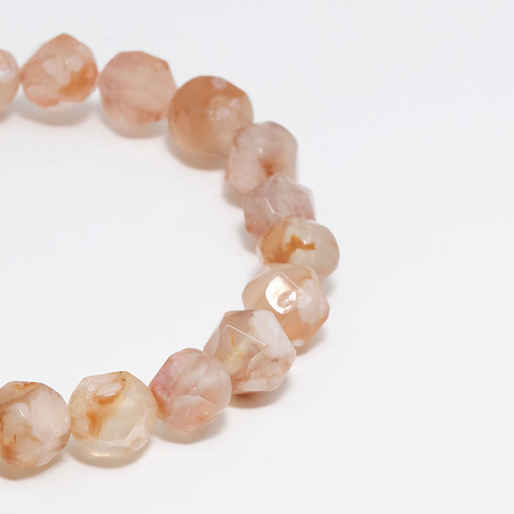 【一点もの】桜瑪瑙 シンプルブレスレット 20面カット 約9mm