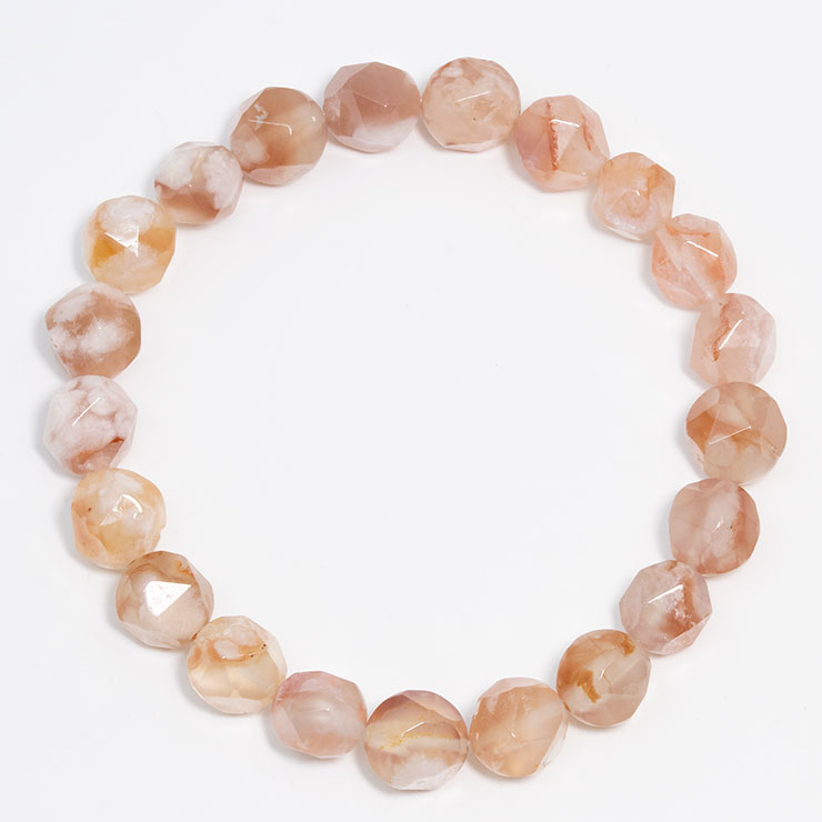 【一点もの】桜瑪瑙 シンプルブレスレット 20面カット 約9mm