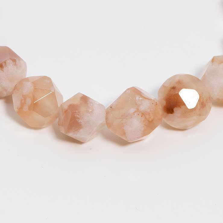 【一点もの】桜瑪瑙 シンプルブレスレット 20面カット 桜満開 約9mm