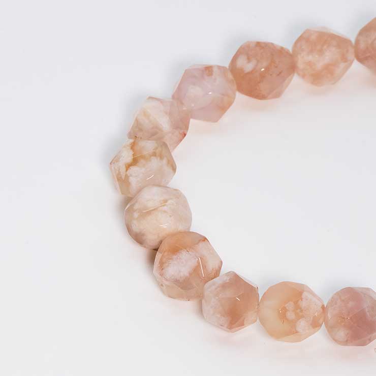 【一点もの】桜瑪瑙 シンプルブレスレット 20面カット 桜満開 約9mm