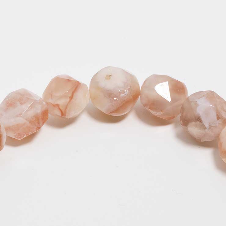 【一点もの】桜瑪瑙 シンプルブレスレット 20面カット 桜満開 約9mm