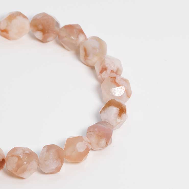 【一点もの】桜瑪瑙 シンプルブレスレット 20面カット 桜満開 約9mm