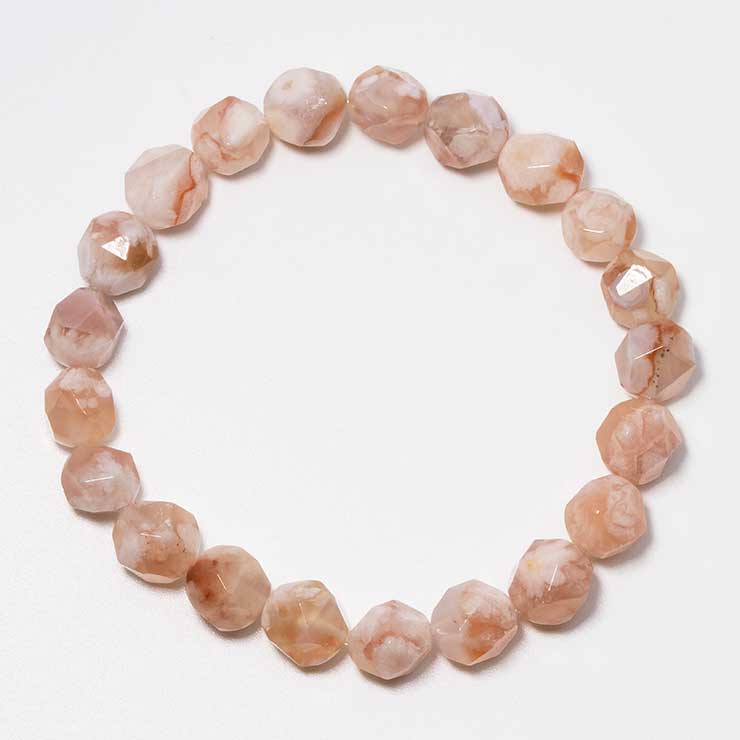 【一点もの】桜瑪瑙 シンプルブレスレット 20面カット 桜満開 約9mm