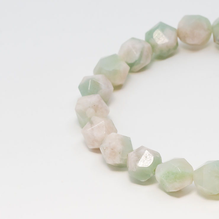 【一点もの】緑桜瑪瑙 シンプルブレスレット 20面カット 約9mm