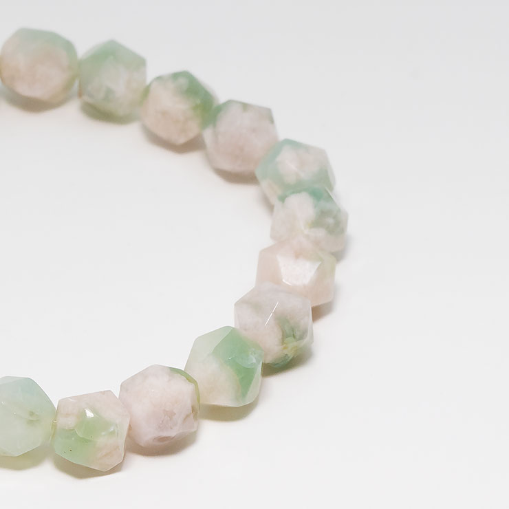 【一点もの】緑桜瑪瑙 シンプルブレスレット 20面カット 約9mm