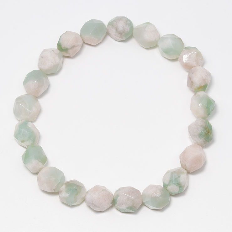 【一点もの】緑桜瑪瑙 シンプルブレスレット 20面カット 約9mm