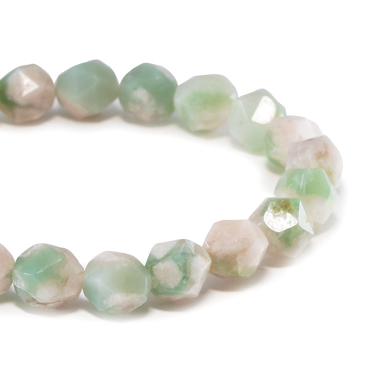 一点もの】緑桜瑪瑙 シンプルブレスレット 20面カット 約9mm｜天然石