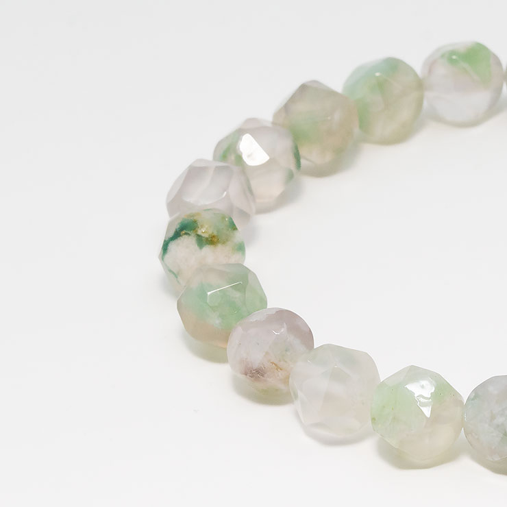 【一点もの】緑桜瑪瑙 シンプルブレスレット 20面カット 約9mm